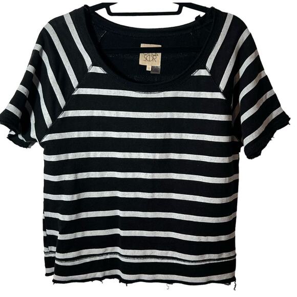CHASER  Linen French Terry Short Sleeve‎ Sweatshirt Tee Striped Raw Cut Sz S - Picture 1 of 7